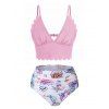Ensemble de Bikini Plissé Matelassé à Imprimé Coquille et Etoile de Mer - Rose clair XL