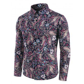 

Floral Paisley Print Button Down Shirt, Deep blue