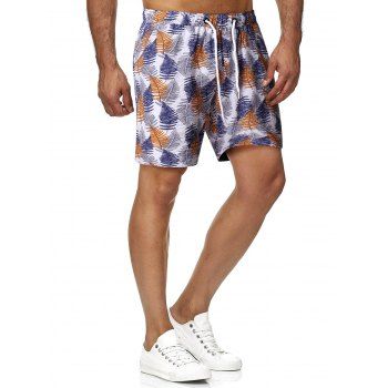 

Leaves Print Drawstring Beach Shorts, Multicolor