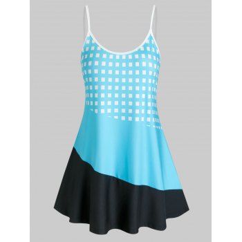 

Plus Size Plaid Contrast Tunic Cami Top, Light blue