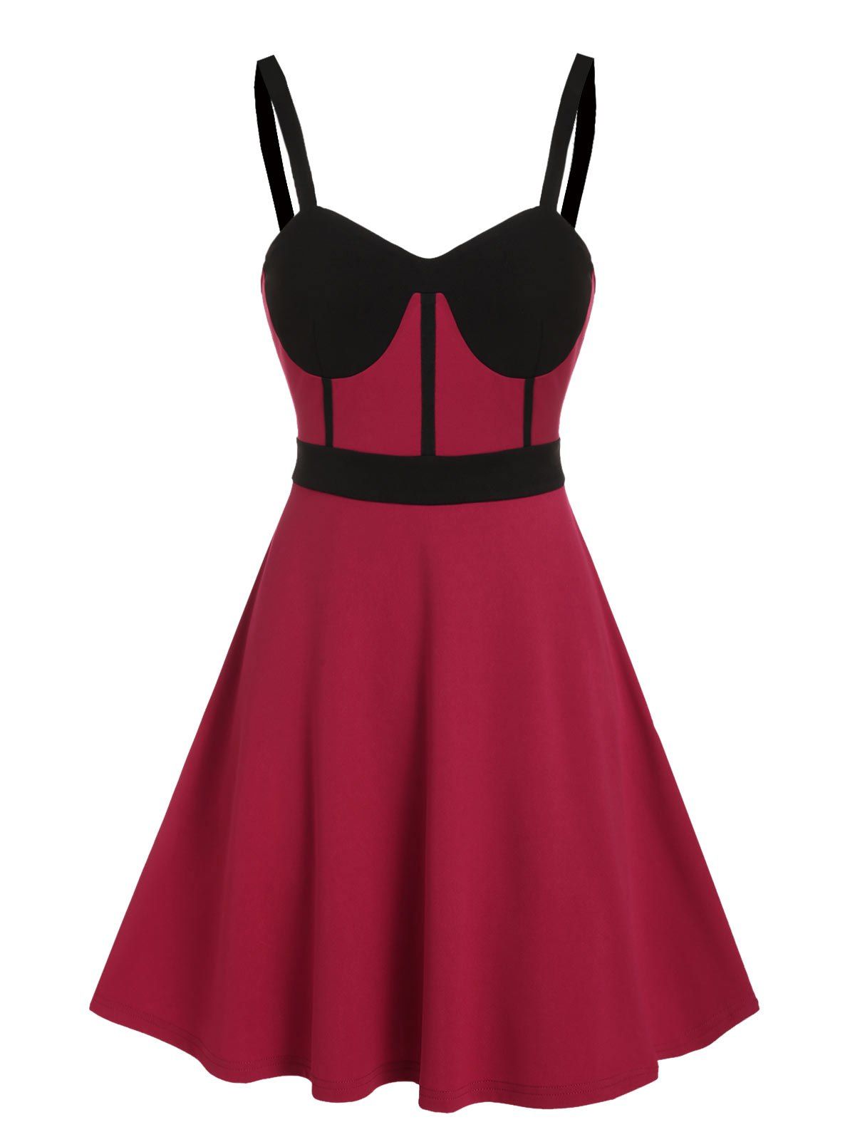 Two Tone Bowknot A Line Party Dress - RED WINE M