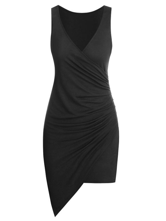 Robe Fourreau Asymétrique Superposée sans Manches - Noir L