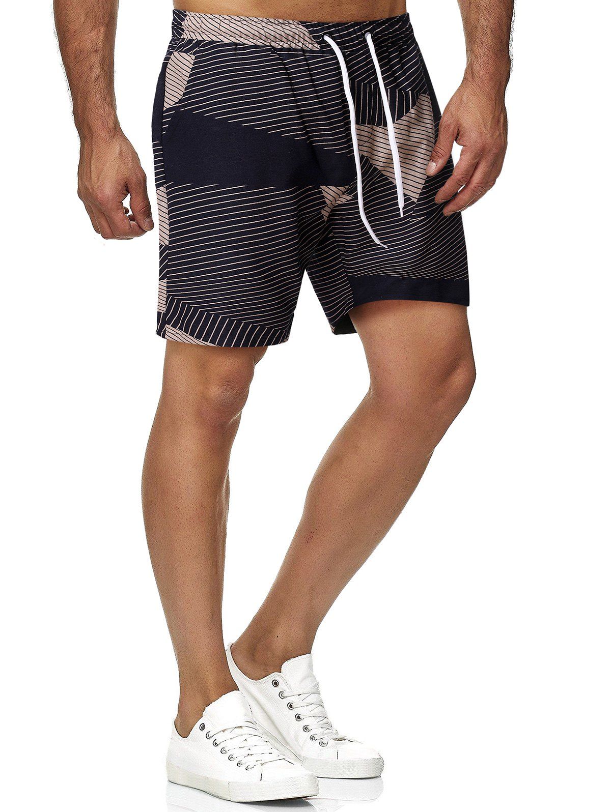 Drawstring Striped Bermuda Shorts - multicolor S