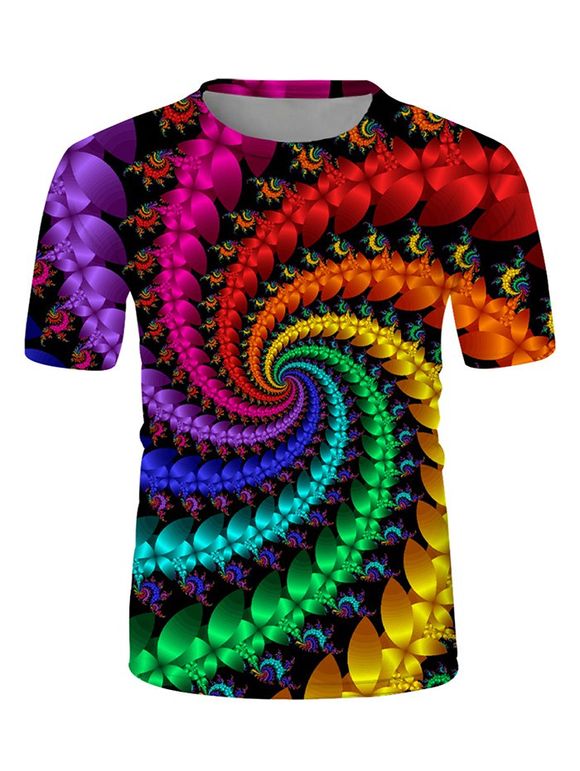 T-shirt 3D Tourbillon Coloré Imprimé à Col Rond - multicolor L