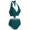 Maillot de Bain Bikini Gainant à Taille Haute à Volants à Col Halter de Plage - Vert XL
