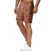 Short de Plage Feuille Tropicale Imprimée à Cordon - Brun XL