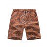 Drawstring Tropical Leaves Print Beach Shorts - BROWN XL