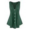 Débardeur Tunique Boutonné à Coupe en V de Grande Taille - Vert Mer Moyen 5X
