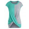 T-shirt Croisé en Blocs de Couleurs Grande Taille - Turquoise Moyenne 5X