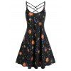 Robe à Bretelle Croisée Motif de Lune et de Soleil de Grande Taille - Noir 1X