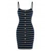 Robe Moulante Rayée Côtelée avec Bouton - Bleu de Minuit L
