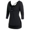 T-shirt Croisé de Grande Taille à Volants - Noir L