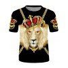 T-shirt Graphique Lion Couronne Manches Courtes à Col Rond - multicolor 3XL