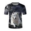 T-shirt Décontracté Lune et Loup Imprimés à Col Rond - multicolor L