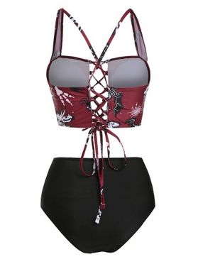 Dinosaur Skeleton Print Padded Lace-up Tankini Set