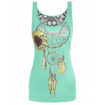 

Skull See Through Back Printed Tank Top, Green