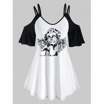 

Plus Size Cold Shoulder Renaissance Angel Print Tee, White