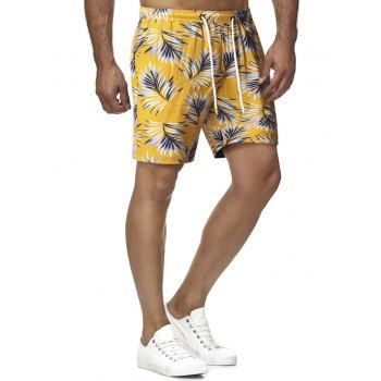 

Leaves Print Bohemian Drawstring Shorts, Yellow