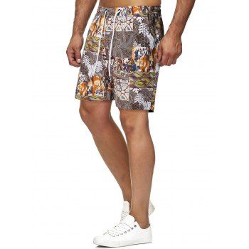 

Tribal Plant Graphic Print Beach Shorts, Multicolor