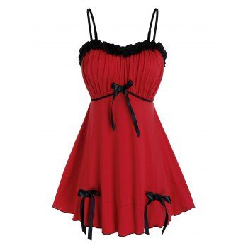 

Plus Size Bowknot Ruffle Lingerie Tank Top, Red