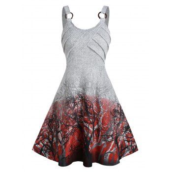 

Tree Print Front Pleated Dip Dye Mini Cami Dress, Carbon gray