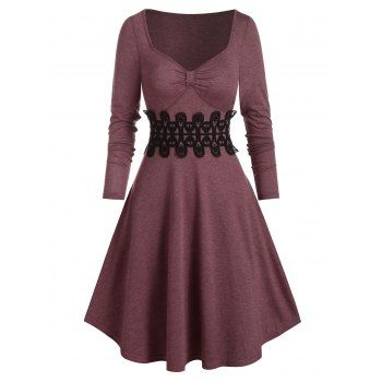 

Sweetheart Neck Lace Insert Mini A Line Dress, Red wine