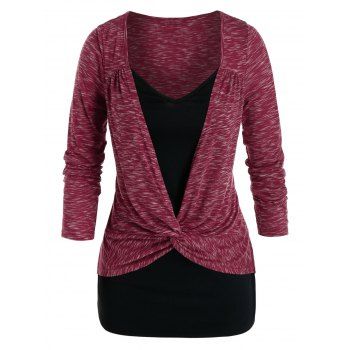 

Plus Size Twist Space Dye Long Sleeve Tunic Tee, Red wine
