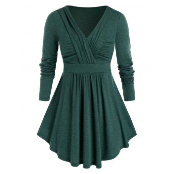 

Plus Size Ruched V Neck A Line Top, Medium sea green