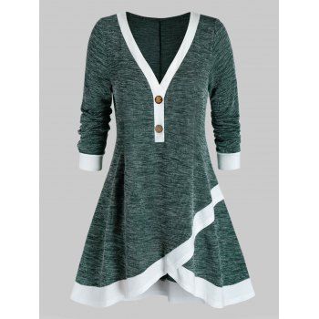 

Plus Size Two-tone Button Top, Medium sea green