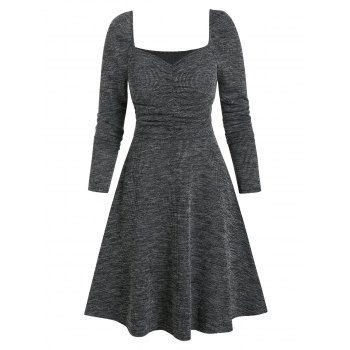 

Sweetheart Neck Ruched Heather Knit Mini Dress, Dark gray