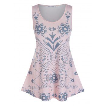 

Plus Size Patterned Round Neck Tank Top, Light pink