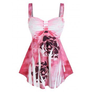 

Plus Size Flower Tie Dye Backless Tank Top, Pink
