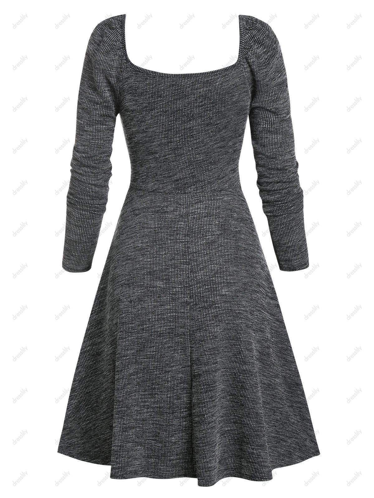 [28 OFF] 2021 Sweetheart Neck Ruched Heather Knit Mini Dress In DARK