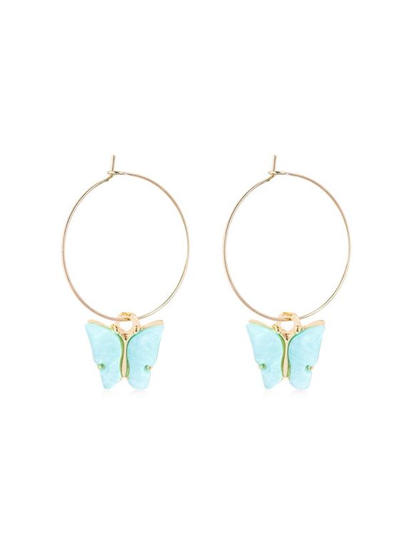 Boucles d'Oreilles Pendantes Motif Cercle et Papillon - Bleu Ciel 5*3.5CM