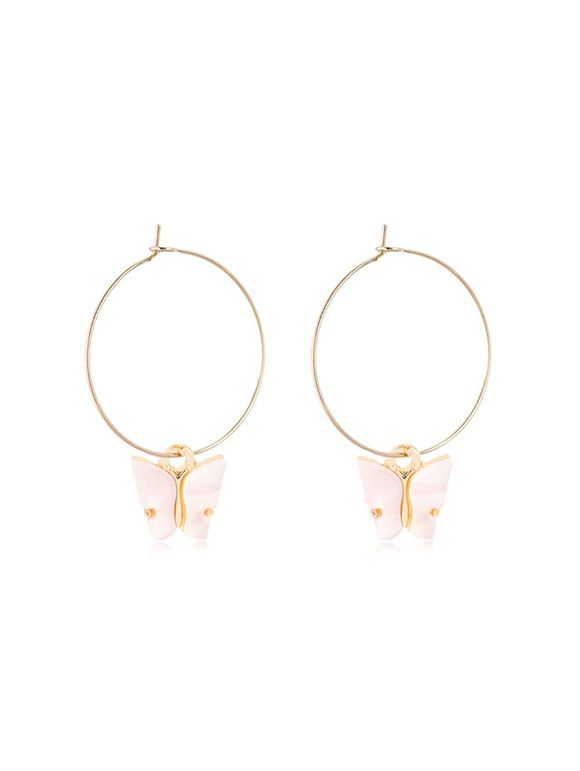Boucles d'Oreilles Pendantes Motif Cercle et Papillon - Rose Cochon 5*3.5CM