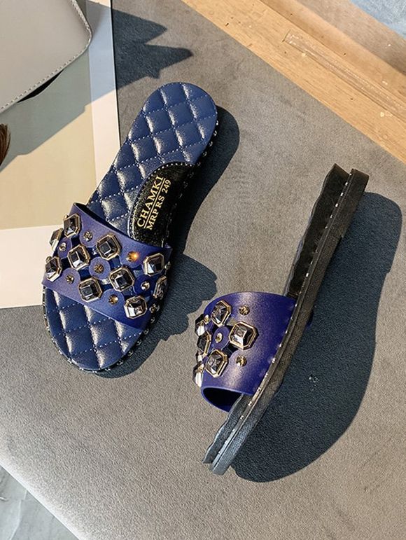 Sandales Brillantes Plates Découpées avec Strass - Bleu EU 40