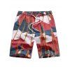 Drawstring Striped Patchwork Print Beach Shorts - multicolor 2XL