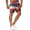 Drawstring Striped Patchwork Print Beach Shorts - multicolor 2XL