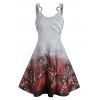 Mini Robe Plissée Teintée à Imprimé Arbre à Bretelle - Gris Carbone 3XL