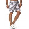 Drawstring Palm Leaf Print Beach Shorts - WHITE L