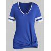 T-shirt Rayé Contrasté Tordu en Avant - Bleu Cobalt 3XL