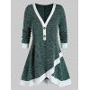 Haut à Deux Tons avec Boutons Grande-Taille - Vert Mer Moyen 3X