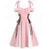 Robe Evasée à Epaule Dénudée à Lacets Style Corset - Rose clair M