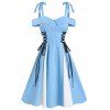 Robe Evasée à Epaule Dénudée à Lacets Style Corset - Bleu Ciel Léger XL