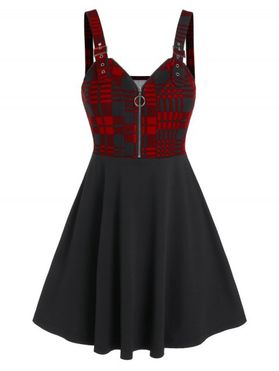 Gothic Plaid O Ring Zip Buckle Flare Cami Dress