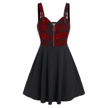 

Gothic Plaid O Ring Zip Buckle Flare Cami Dress, Red