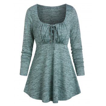 

Space Dye Print Lace-up Long Sleeve T-shirt, Light sea green