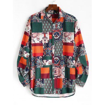 

Button Up Floral Patchwork Print Corduroy Shirt, Deep green