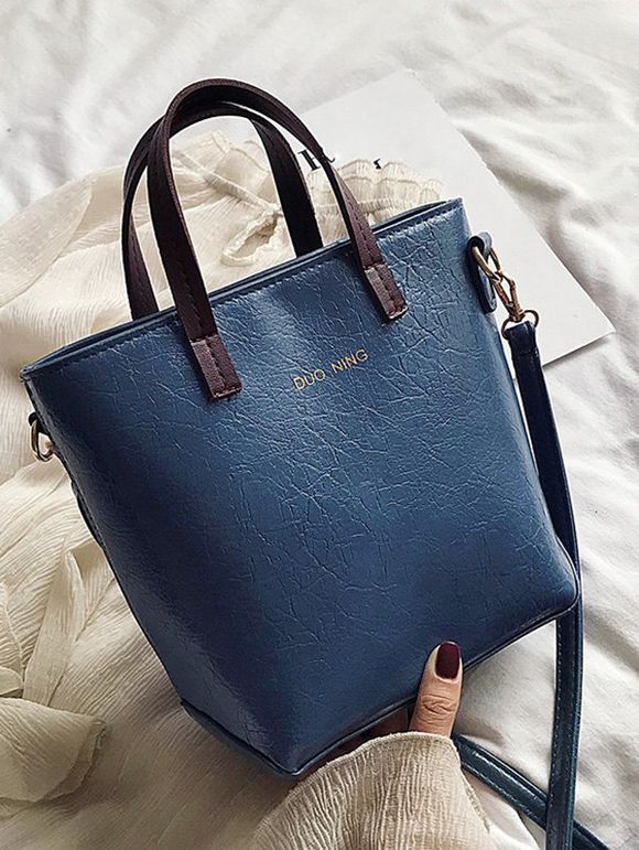 Sac à Bandoulière Rétro Carré en PU - Bleu profond 