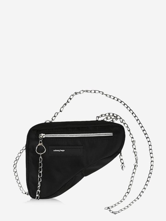 Chain Zipper Closure Triangle Crossbody Bag - BLACK 